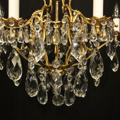 FRENCH GILDED BRONZE CRYSTAL 6 LIGHT ANTIQUE CHANDELIER - ADDITIONAL PHOTO 8
