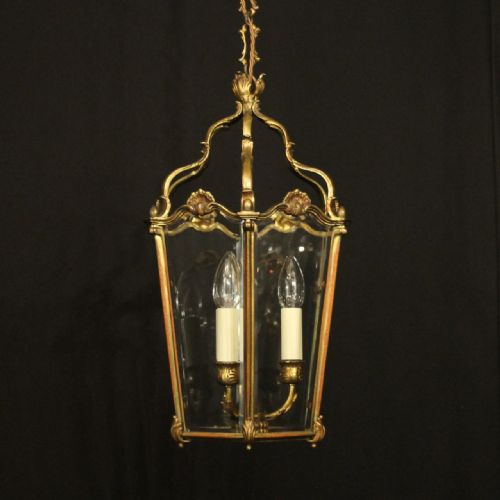 french gilded bronze antique hall lantern - CATEGORY: ANTIQUE LIGHTING - DATED 1920