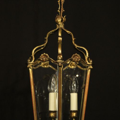 FRENCH GILDED BRONZE ANTIQUE HALL LANTERN - ADDITIONAL PHOTO 1