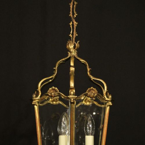 FRENCH GILDED BRONZE ANTIQUE HALL LANTERN - ADDITIONAL PHOTO 3