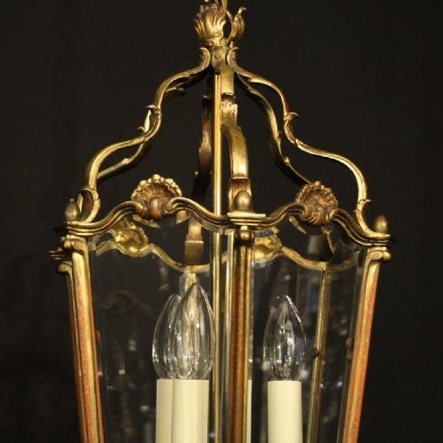 FRENCH GILDED BRONZE ANTIQUE HALL LANTERN - ADDITIONAL PHOTO 4