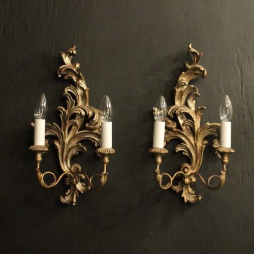 french pair of silver giltwood wall lights - CATEGORY: ANTIQUE LIGHTING - DATED 1930