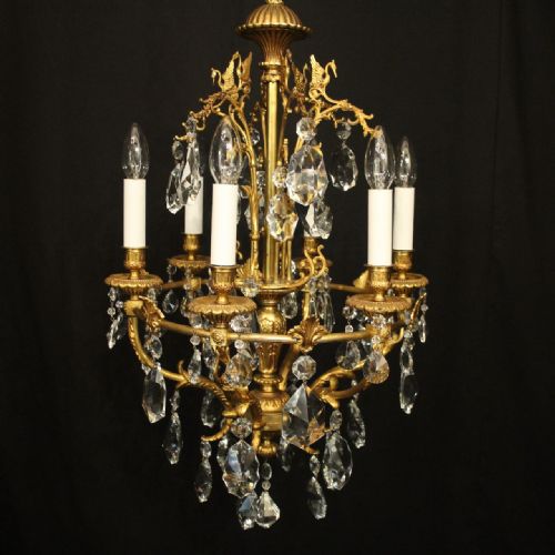 FRENCH GILDED CRYSTAL 6 LIGHT ANTIQUE CHANDELIER - ADDITIONAL PHOTO 1