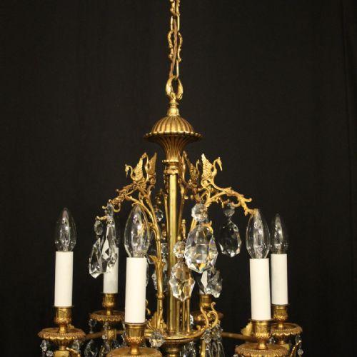FRENCH GILDED CRYSTAL 6 LIGHT ANTIQUE CHANDELIER - ADDITIONAL PHOTO 4
