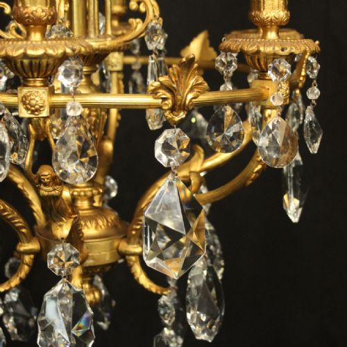 FRENCH GILDED CRYSTAL 6 LIGHT ANTIQUE CHANDELIER - ADDITIONAL PHOTO 5