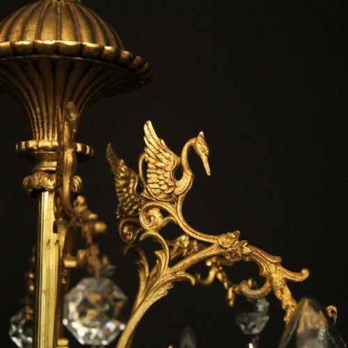 FRENCH GILDED CRYSTAL 6 LIGHT ANTIQUE CHANDELIER - ADDITIONAL PHOTO 6