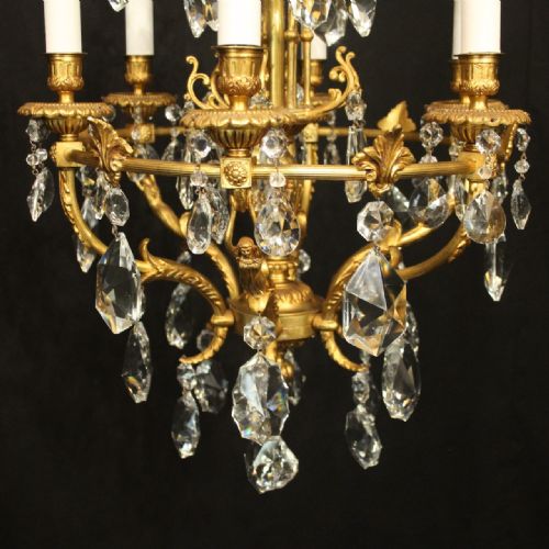 FRENCH GILDED CRYSTAL 6 LIGHT ANTIQUE CHANDELIER - ADDITIONAL PHOTO 7