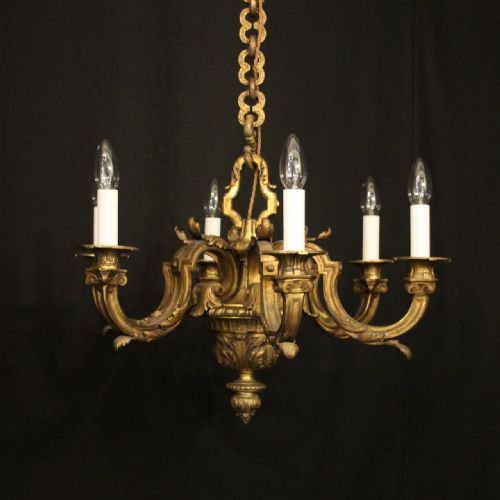 french 19th century gilded 6 light antique chandelier - CATEGORY: ANTIQUE LIGHTING - DATED 19TH CENTURY