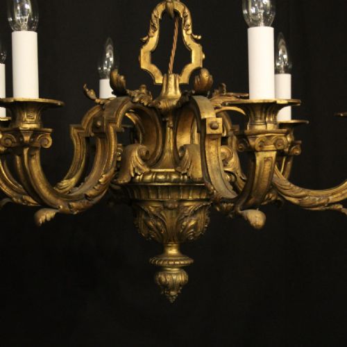 FRENCH 19TH CENTURY GILDED 6 LIGHT ANTIQUE CHANDELIER - ADDITIONAL PHOTO 1