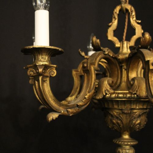 FRENCH 19TH CENTURY GILDED 6 LIGHT ANTIQUE CHANDELIER - ADDITIONAL PHOTO 2