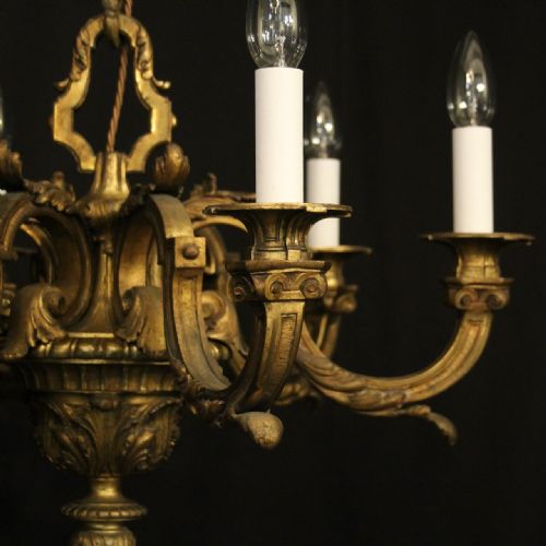 FRENCH 19TH CENTURY GILDED 6 LIGHT ANTIQUE CHANDELIER - ADDITIONAL PHOTO 3