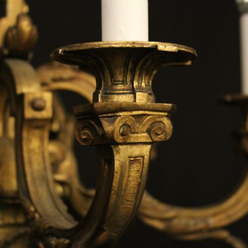 FRENCH 19TH CENTURY GILDED 6 LIGHT ANTIQUE CHANDELIER - ADDITIONAL PHOTO 4