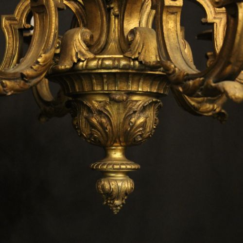 FRENCH 19TH CENTURY GILDED 6 LIGHT ANTIQUE CHANDELIER - ADDITIONAL PHOTO 5
