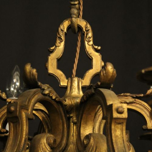 FRENCH 19TH CENTURY GILDED 6 LIGHT ANTIQUE CHANDELIER - ADDITIONAL PHOTO 6