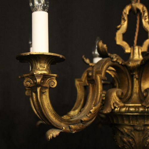 FRENCH 19TH CENTURY GILDED 6 LIGHT ANTIQUE CHANDELIER - ADDITIONAL PHOTO 7