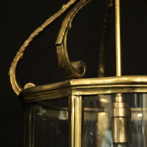 ENGLISH BRASS SINGLE LIGHT ANTIQUE HALL LANTERN - ADDITIONAL PHOTO 3