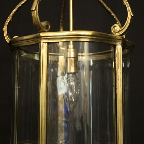 ENGLISH BRASS SINGLE LIGHT ANTIQUE HALL LANTERN - ADDITIONAL PHOTO 4