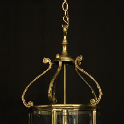 ENGLISH BRASS SINGLE LIGHT ANTIQUE HALL LANTERN - ADDITIONAL PHOTO 5
