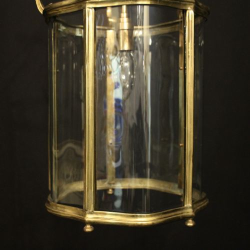 ENGLISH BRASS SINGLE LIGHT ANTIQUE HALL LANTERN - ADDITIONAL PHOTO 6