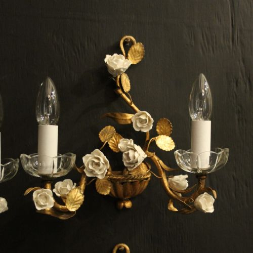 FRENCH SET OF 4 TOLEWARE TWIN ARM WALL LIGHTS - ADDITIONAL PHOTO 2