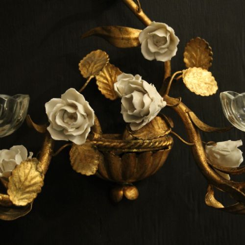 FRENCH SET OF 4 TOLEWARE TWIN ARM WALL LIGHTS - ADDITIONAL PHOTO 4