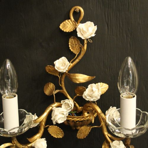 FRENCH SET OF 4 TOLEWARE TWIN ARM WALL LIGHTS - ADDITIONAL PHOTO 5