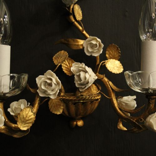 FRENCH SET OF 4 TOLEWARE TWIN ARM WALL LIGHTS - ADDITIONAL PHOTO 6