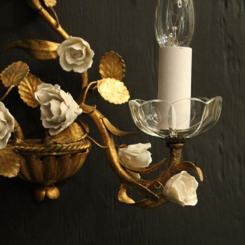 FRENCH SET OF 4 TOLEWARE TWIN ARM WALL LIGHTS - ADDITIONAL PHOTO 7