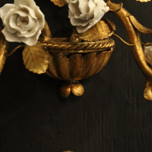 FRENCH SET OF 4 TOLEWARE TWIN ARM WALL LIGHTS - ADDITIONAL PHOTO 8