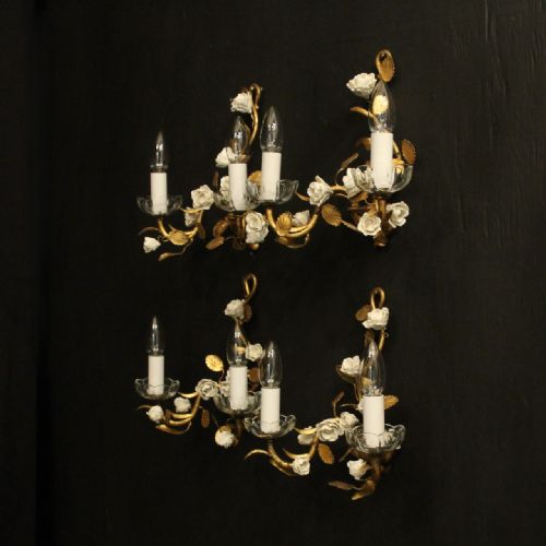 FRENCH SET OF 4 TOLEWARE TWIN ARM WALL LIGHTS - ADDITIONAL PHOTO 9