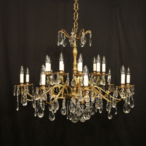 italian gilded crystal 16 light antique chandelier - CATEGORY: ANTIQUE LIGHTING - DATED 1920
