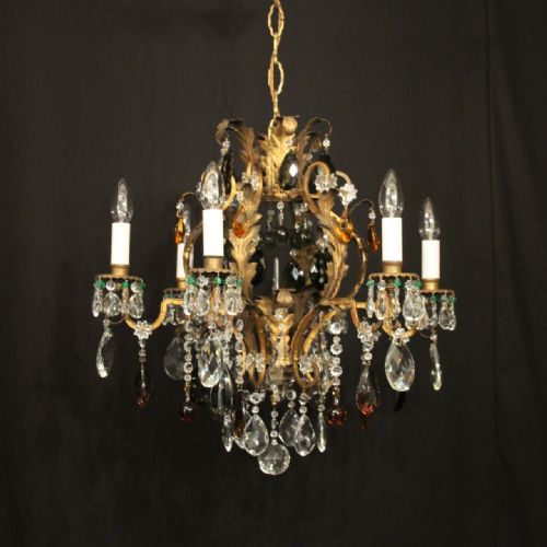 italian toleware 6 light antique chandelier - CATEGORY: ANTIQUE LIGHTING - DATED 1930