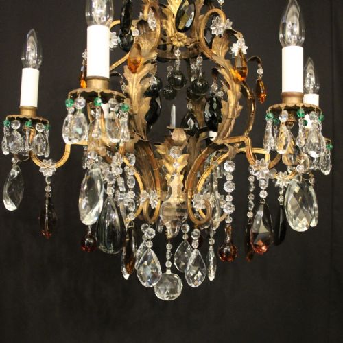ITALIAN TOLEWARE 6 LIGHT ANTIQUE CHANDELIER - ADDITIONAL PHOTO 1
