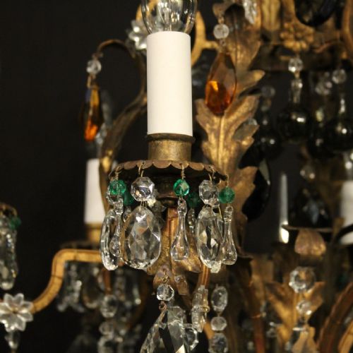 ITALIAN TOLEWARE 6 LIGHT ANTIQUE CHANDELIER - ADDITIONAL PHOTO 3