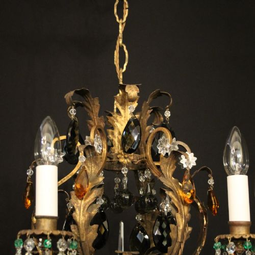 ITALIAN TOLEWARE 6 LIGHT ANTIQUE CHANDELIER - ADDITIONAL PHOTO 4