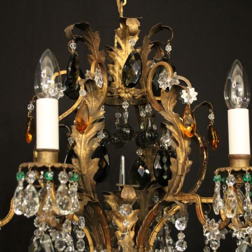 ITALIAN TOLEWARE 6 LIGHT ANTIQUE CHANDELIER - ADDITIONAL PHOTO 5