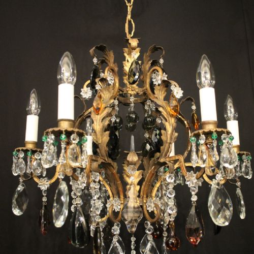 ITALIAN TOLEWARE 6 LIGHT ANTIQUE CHANDELIER - ADDITIONAL PHOTO 6