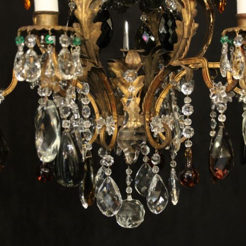 ITALIAN TOLEWARE 6 LIGHT ANTIQUE CHANDELIER - ADDITIONAL PHOTO 7