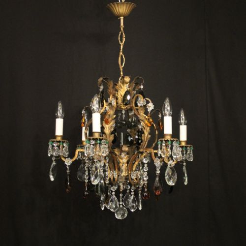 ITALIAN TOLEWARE 6 LIGHT ANTIQUE CHANDELIER - ADDITIONAL PHOTO 8