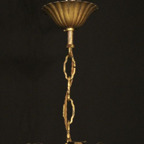 ITALIAN TOLEWARE 6 LIGHT ANTIQUE CHANDELIER - ADDITIONAL PHOTO 9
