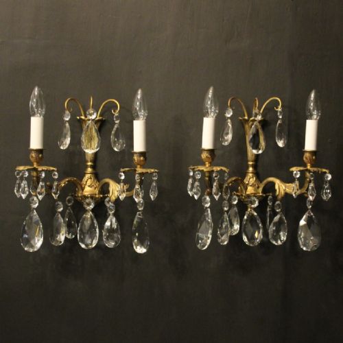 french pair of bronze twin arm antique wall lights - CATEGORY: ANTIQUE LIGHTING - DATED 1920