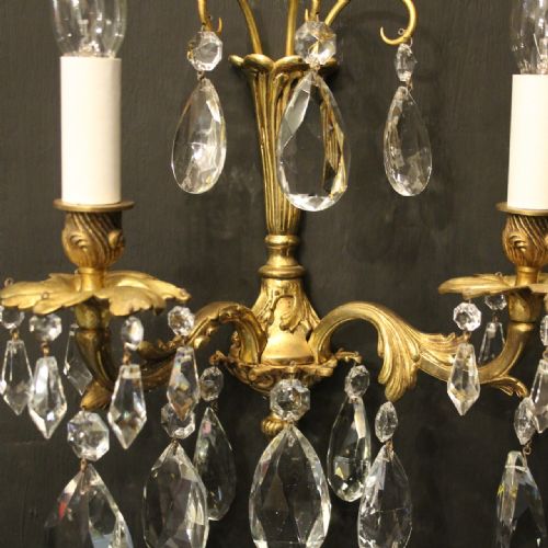 FRENCH PAIR OF BRONZE TWIN ARM ANTIQUE WALL LIGHTS - ADDITIONAL PHOTO 3