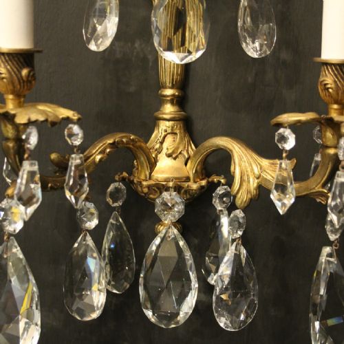FRENCH PAIR OF BRONZE TWIN ARM ANTIQUE WALL LIGHTS - ADDITIONAL PHOTO 5