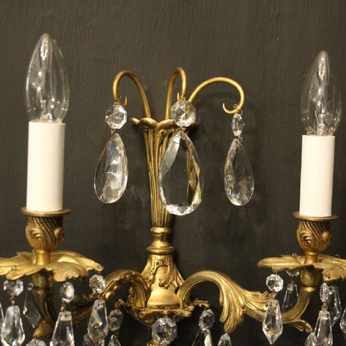 FRENCH PAIR OF BRONZE TWIN ARM ANTIQUE WALL LIGHTS - ADDITIONAL PHOTO 6