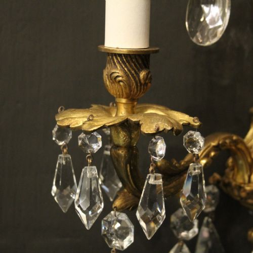 FRENCH PAIR OF BRONZE TWIN ARM ANTIQUE WALL LIGHTS - ADDITIONAL PHOTO 7