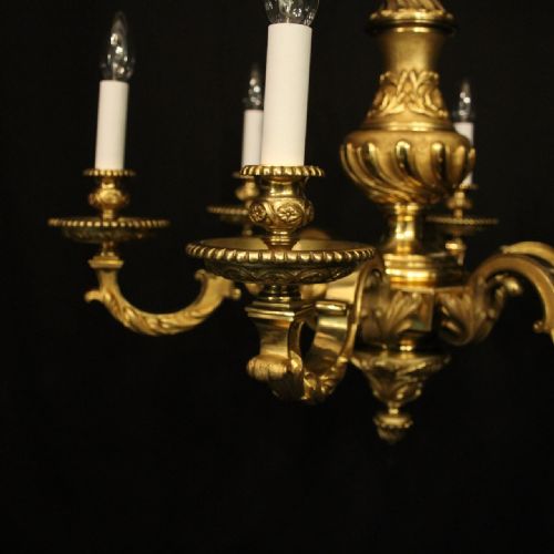 FRENCH GILDED BRONZE 6 LIGHT ANTIQUE CHANDELIER - ADDITIONAL PHOTO 1