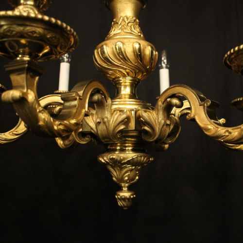 FRENCH GILDED BRONZE 6 LIGHT ANTIQUE CHANDELIER - ADDITIONAL PHOTO 2