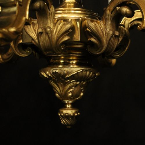 FRENCH GILDED BRONZE 6 LIGHT ANTIQUE CHANDELIER - ADDITIONAL PHOTO 3
