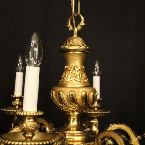 FRENCH GILDED BRONZE 6 LIGHT ANTIQUE CHANDELIER - ADDITIONAL PHOTO 4