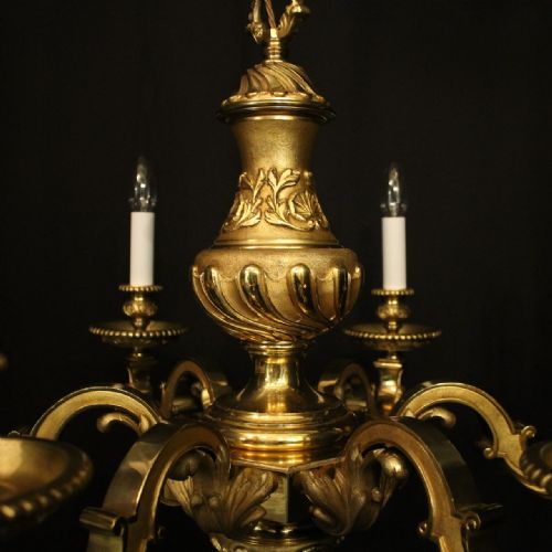 FRENCH GILDED BRONZE 6 LIGHT ANTIQUE CHANDELIER - ADDITIONAL PHOTO 5